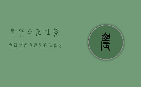 农村合作社能股权质押吗知乎（合作社可以股权质押吗）